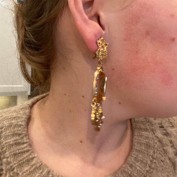 Gold Metallic Chandelier Clip On Earrings - Picture 11 of 11